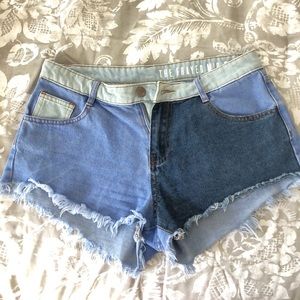 Frayed color block shorts